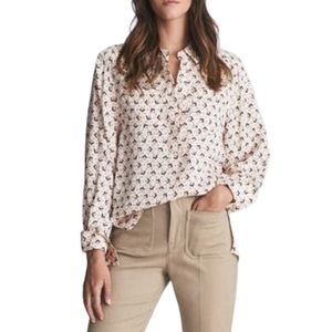 REISS Pia NEW Cream Geometric Printed Shirt NEW Size 12 Blouse Top Long Sleeve